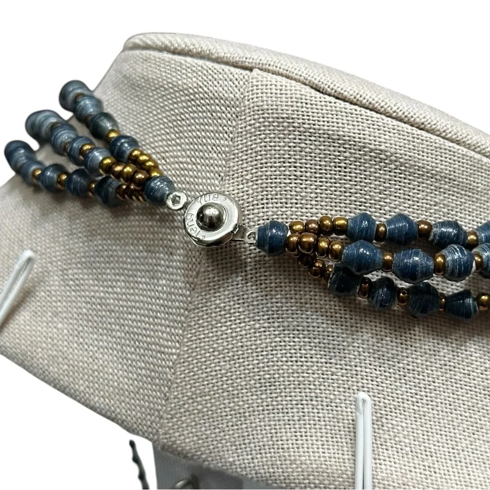 Blue Beaded Triple-Strand Long Necklace - Picture 8 of 9
